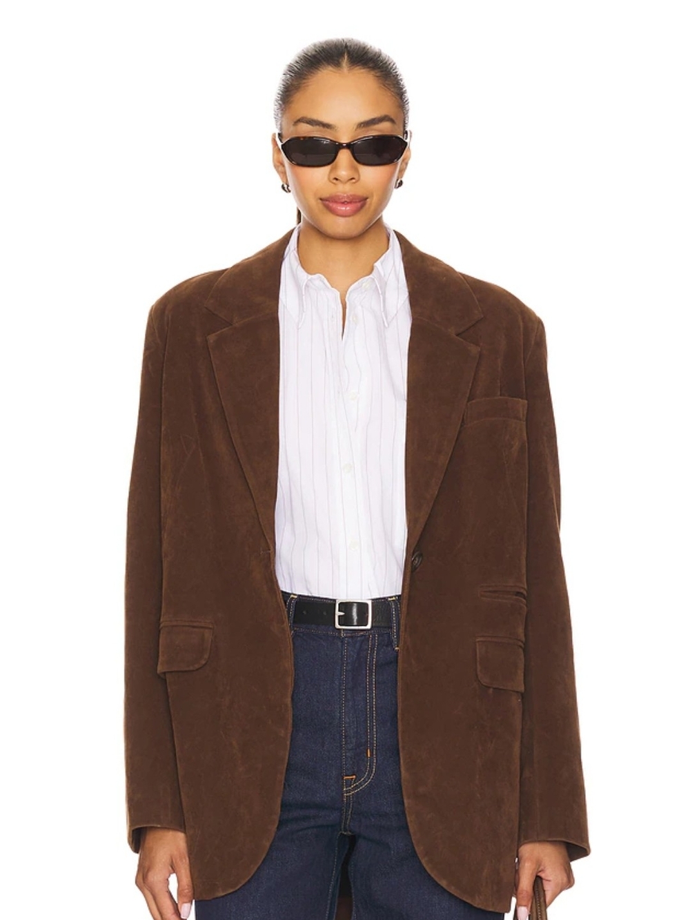 We The Free Brown Suede Oversized Blazer